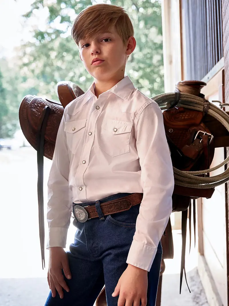 Boy's Wrangler White Long Sleeve Dress Western Snap Shirt - 204Whsl 1