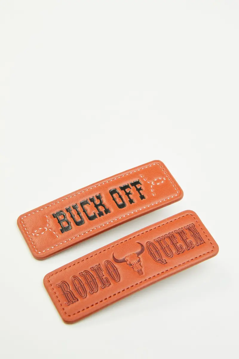 Buck Off Faux Leather Hair Clip Set - 2 Piece 1