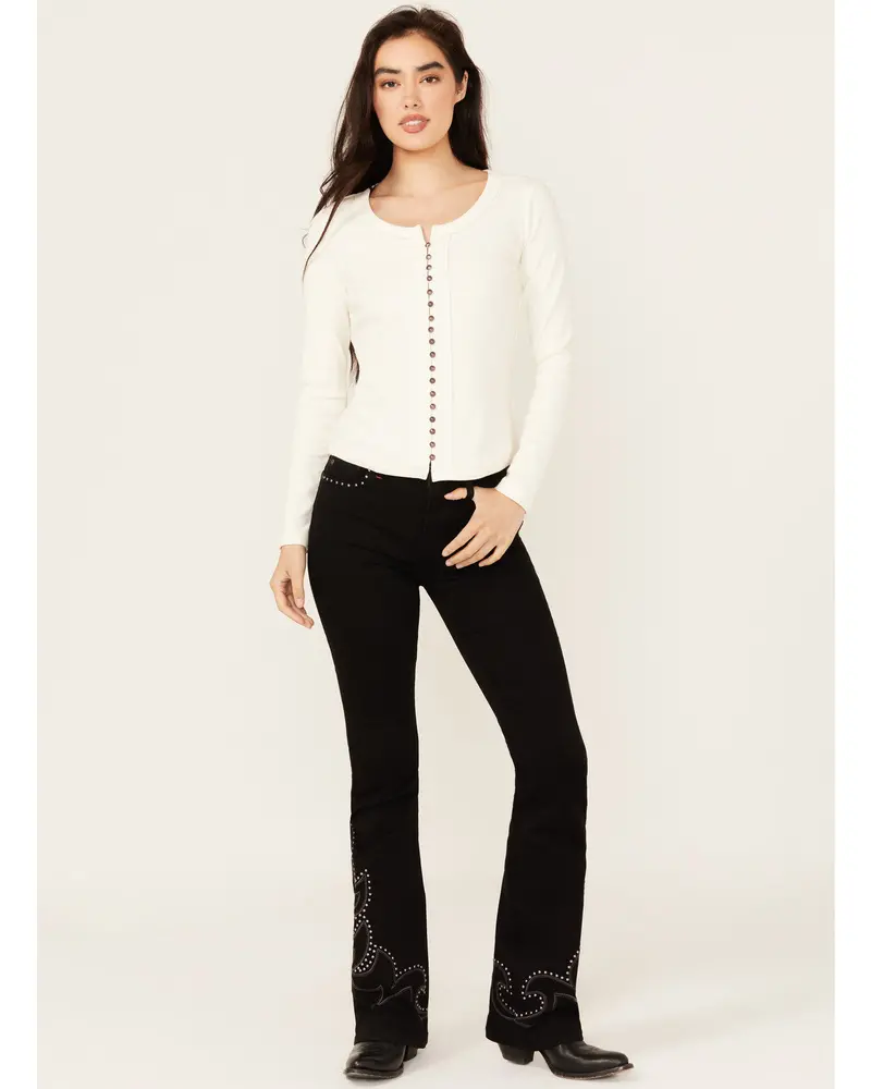 Burbank Legend High Rise Studded Bootcut Super Stretch Denim Jeans 1