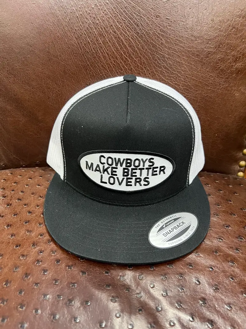 Cactus Alley Black 5 Panel "Cowboys Make Better Lovers” Mesh Snapback 1
