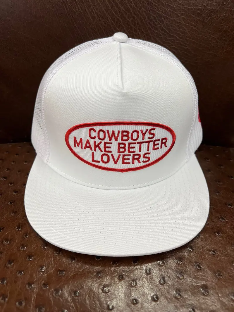 Cactus Alley White 5 Panel "Cowboys Make Better Lovers" Mesh Snapback 1