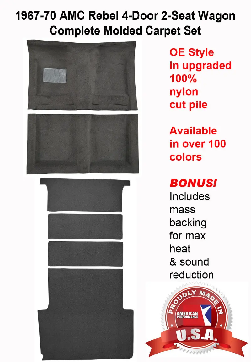 Carpet Set, Oe Correct Molded W/Mass Backing Upgrade, 1967-70 Amc Rebel 2-Door/4-Door Sedan & Convertible (Choose Colors) - Drop Ships In Approx. 2-3 Weeks 2