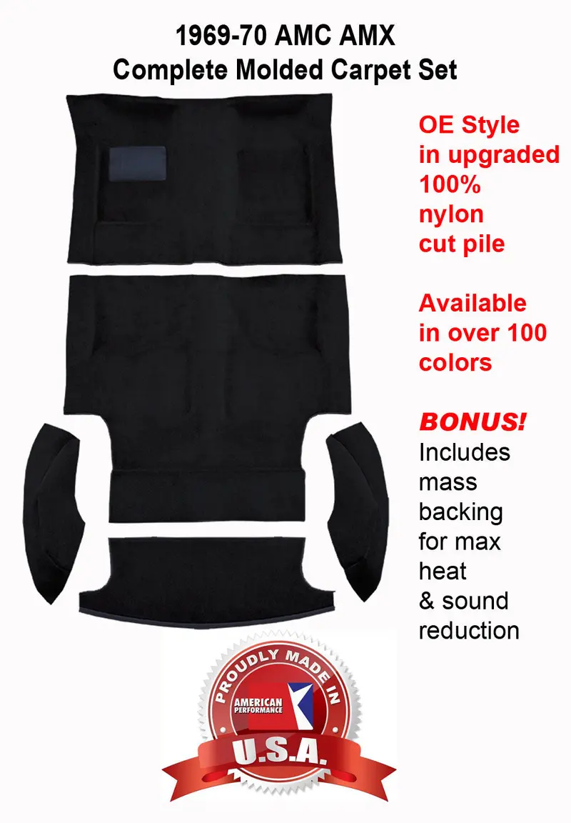 Carpet Set, Oe Correct Molded W/Mass Backing Upgrade, 1969-70 Amc Amx - Limited Lifetime Warranty (Choose Colors) - Drop Ships In Approx. 2-3 Weeks 1