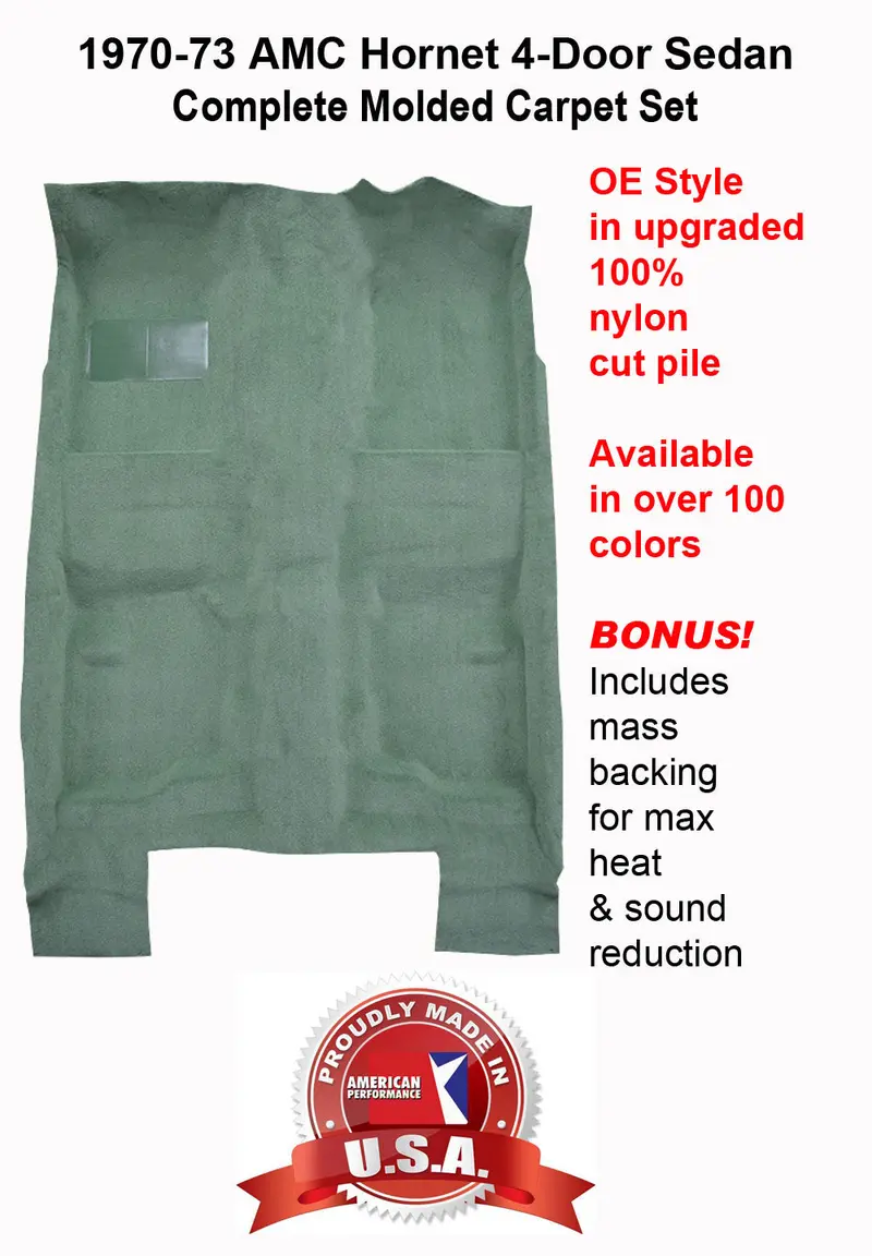 Carpet Set, Oe Correct Molded W/Mass Backing Upgrade, 1970-73 Amc Hornet 4-Door Sedan - Limited Lifetime Warranty (Choose Colors) - Drop Ships In Approx. 2-3 Weeks 1