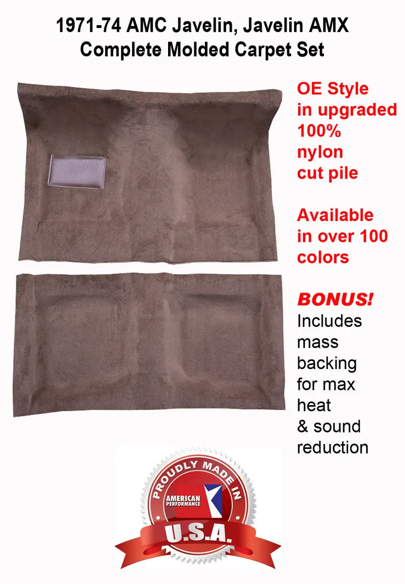 Carpet Set, Oe Correct Molded W/Mass Backing Upgrade, 1971-74 Amc Javelin (Choose Colors) - Drop Ships In Approx. 2-3 Weeks 1