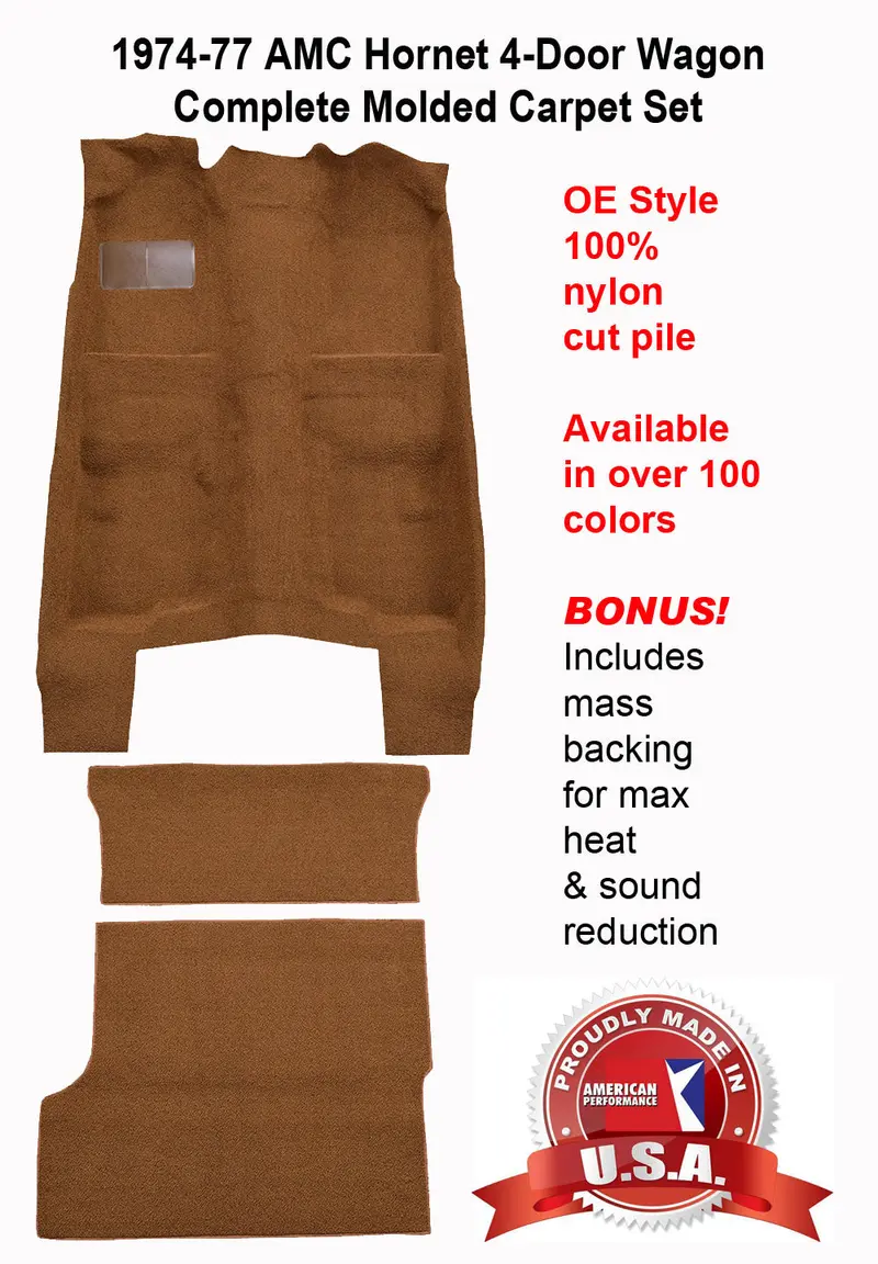 Carpet Set, Oe Correct Molded W/Mass Backing Upgrade, 1974-77 Amc Hornet 4-Door Wagon (Choose Colors) - Drop Ships In Approx. 2-3 Weeks 1