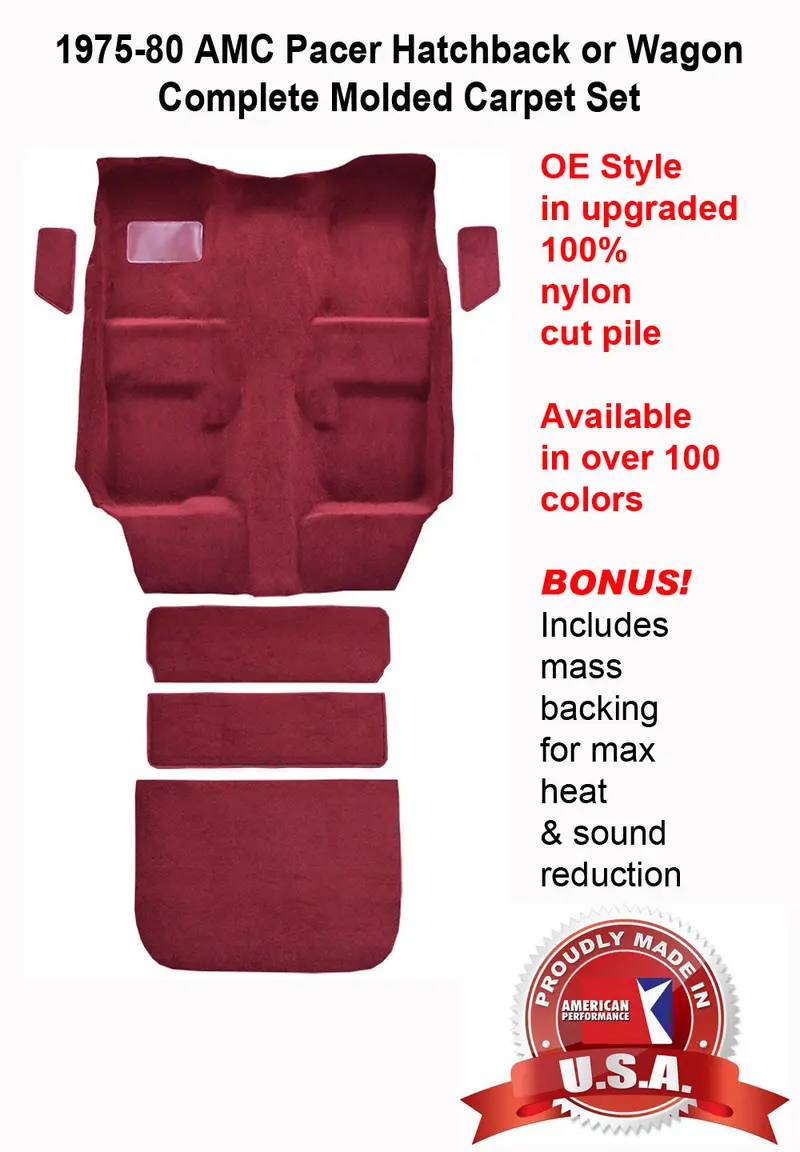 Carpet Set, Oe Correct Molded W/Mass Backing Upgrade, 1975-80 Amc Pacer Hatchback Or Wagon - Limited Lifetime Warranty (Choose Colors) - Drop Ships In Approx. 2-3 Weeks 1
