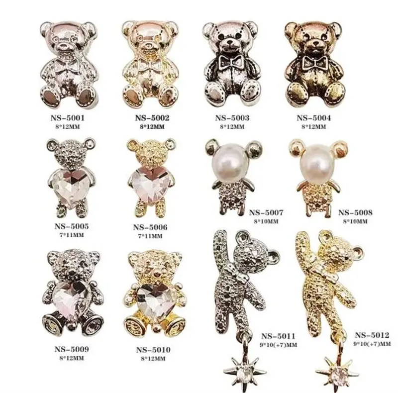 Cartoon Gold & Silver Nail Charm Bear 1