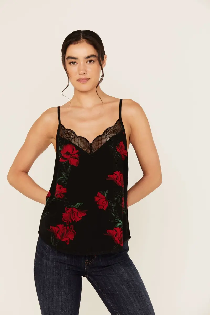Chase Floral Print Lace Trim Cami Tank 1