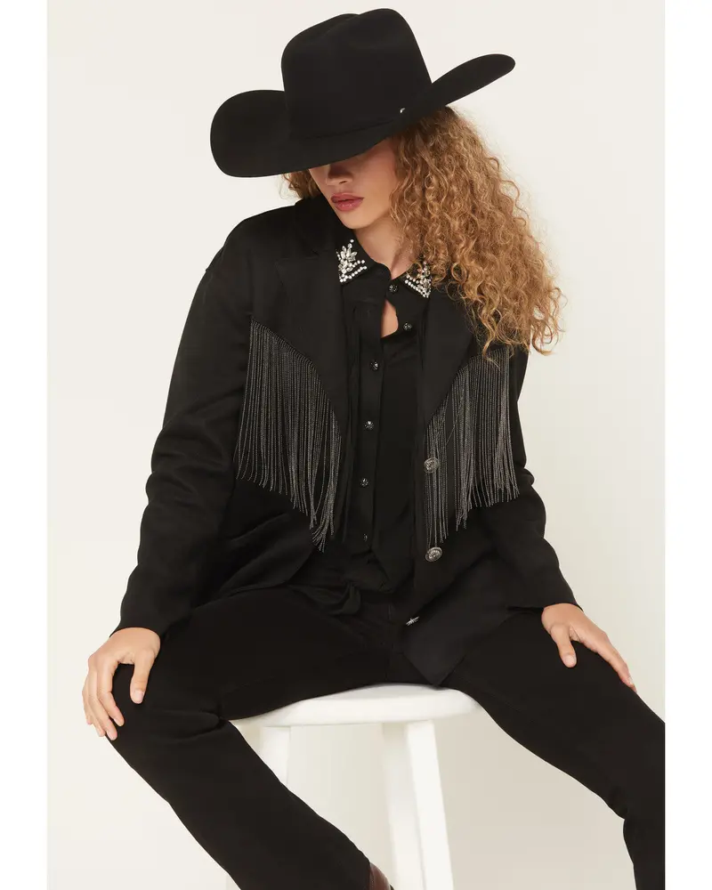 Colton Faux Suede Fringe Blazer 1