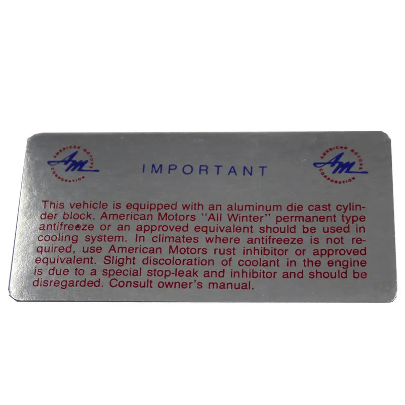 Cooling System Warning Decal, Aluminum Block, 1961-64 Rambler Classic 1