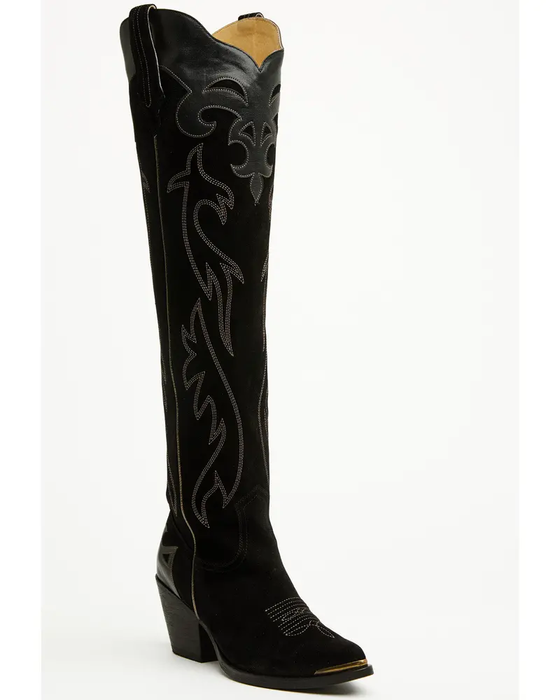 Cordero Suede Tall Black Western Boots - Round Toe 1