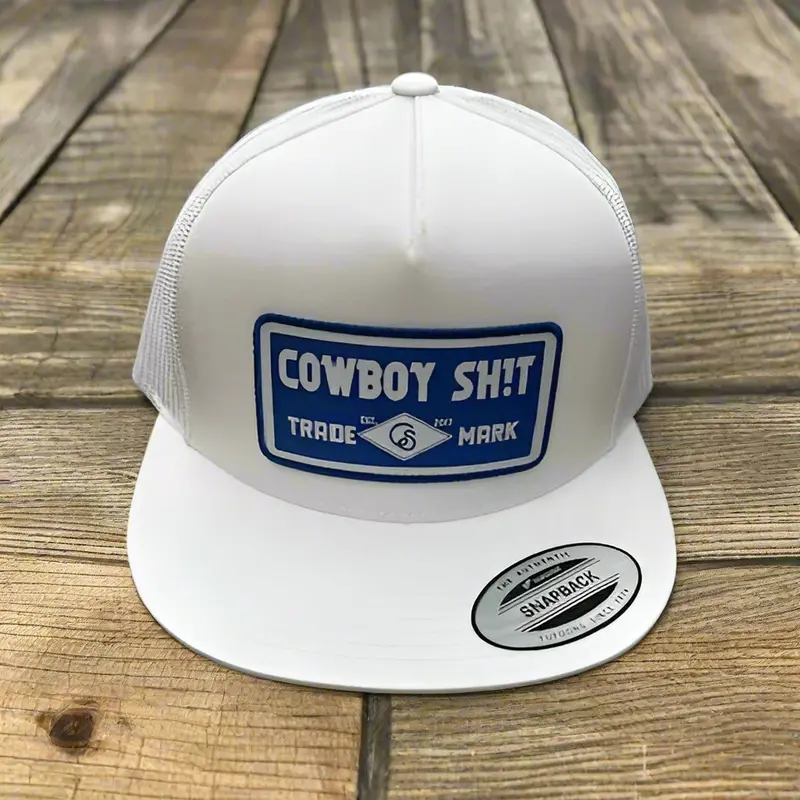 Cowboy Sh!T Trademark Solid White Flat Brim Snapback - 256 1