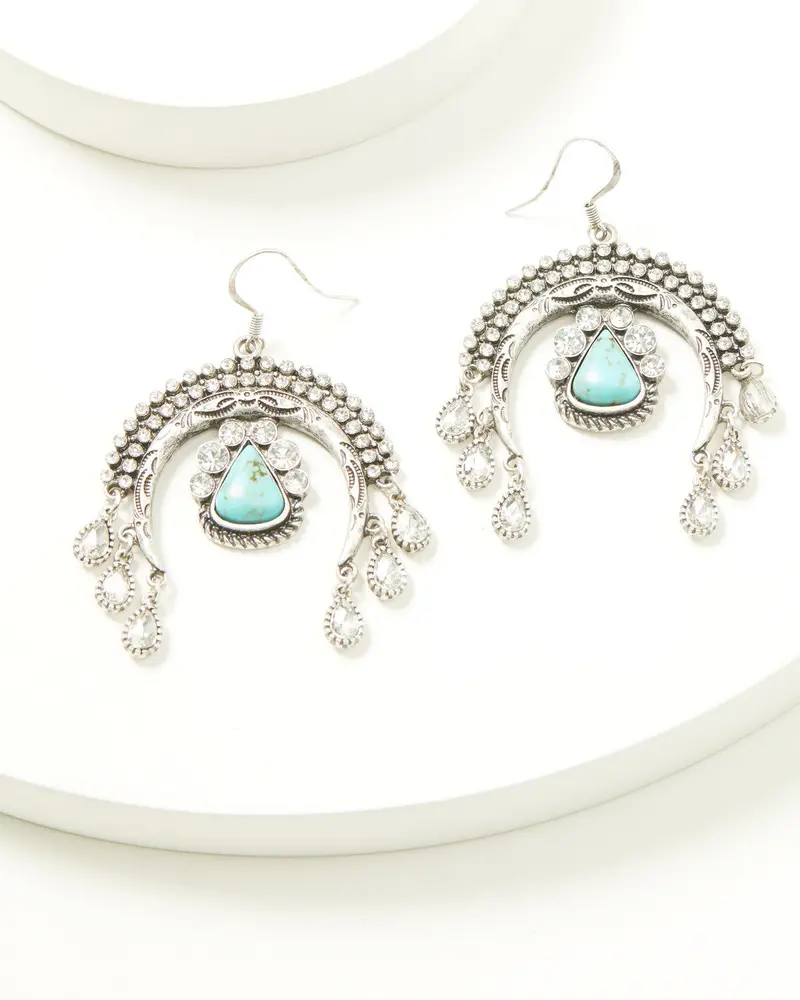 Crescent Squash Blossom Rhinestone Statement Earrings 1