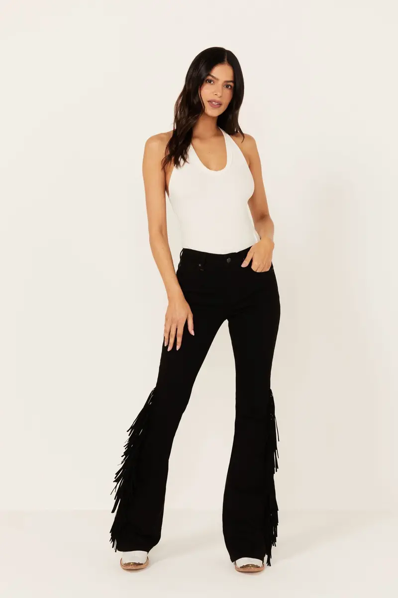 Danby Drive Rebel Mid Rise Suede Fringe Comfort Stretch Denim Jeans 1
