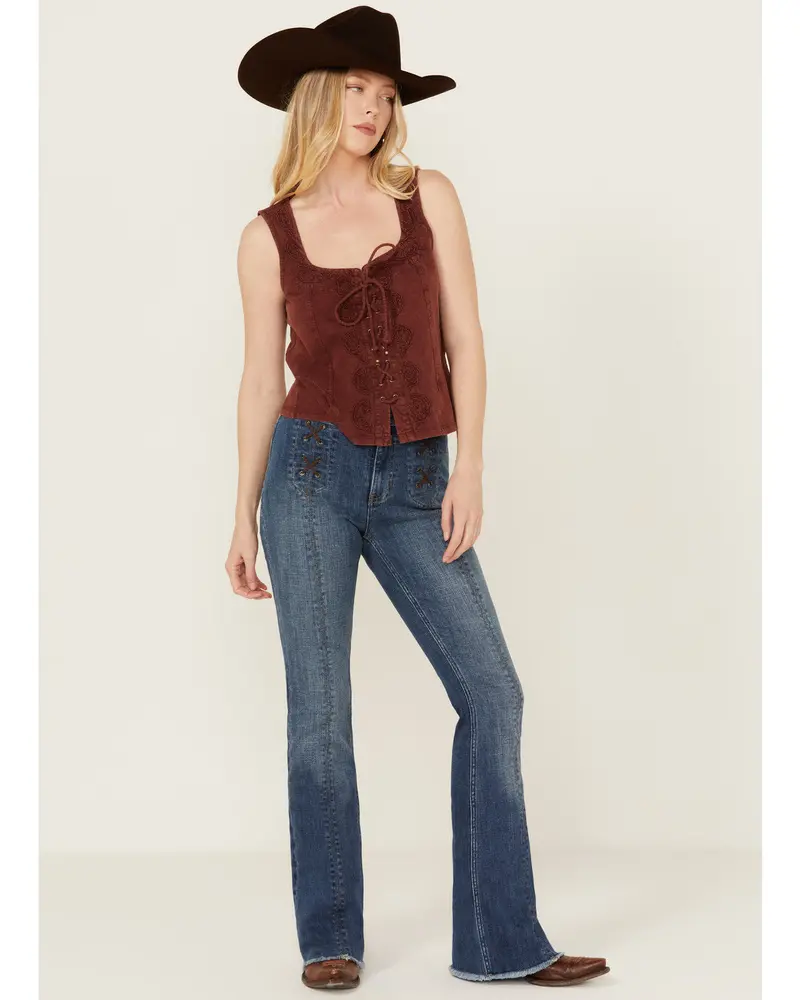 Dark Wash Outlaw Super High Rise Bootcut Stretch Denim Jeans 1