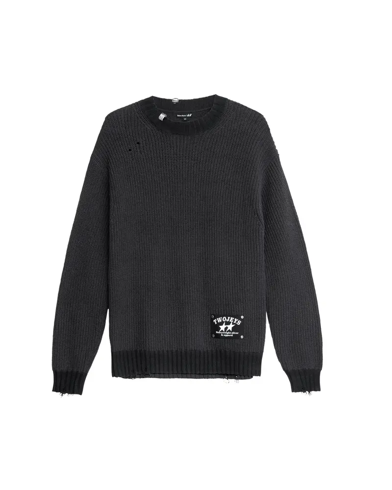 Distressed Icon Knit Sweater Black 1