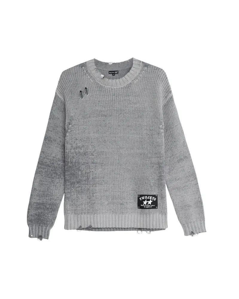 Distressed Icon Knit Sweater Grey 1