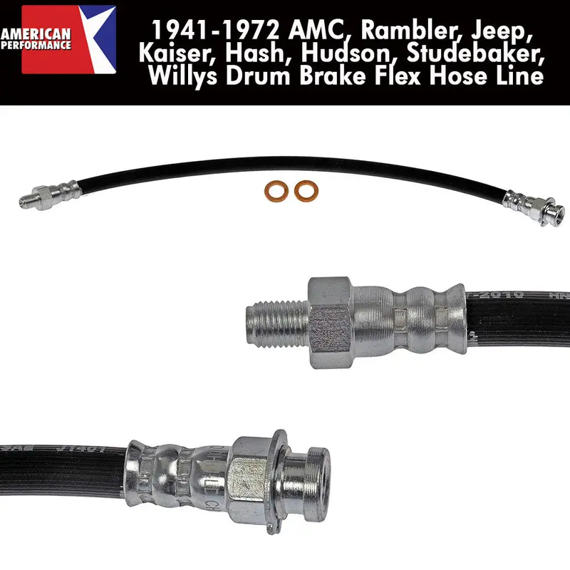 Drum Brake Hose, Front Or Rear, 1941-1972 Amc, Rambler, Jeep, Kaiser, Nash, Hudson, Studebaker, Willys 1