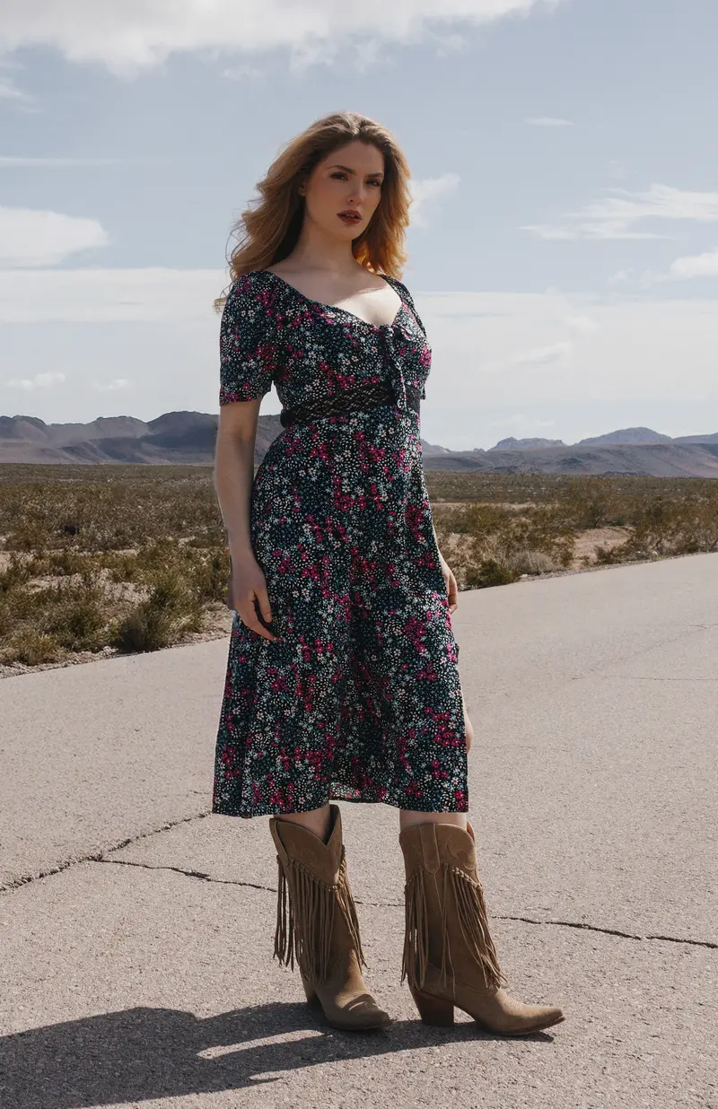 Dudley Floral Print Short Sleeve Tie-Front Midi Dress 1