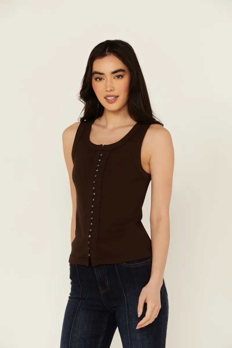 Edna Button Front Ribbed Tank 1