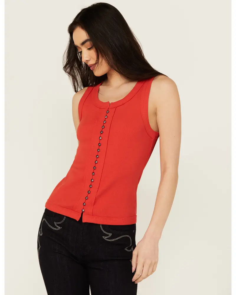 Edna Button Front Ribbed Tank 1