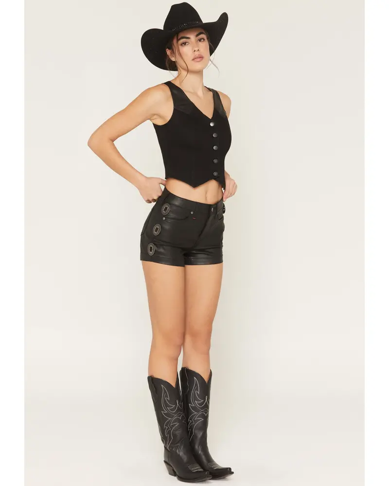 Ellie High Rise Concho Trim Coated Shorts 1