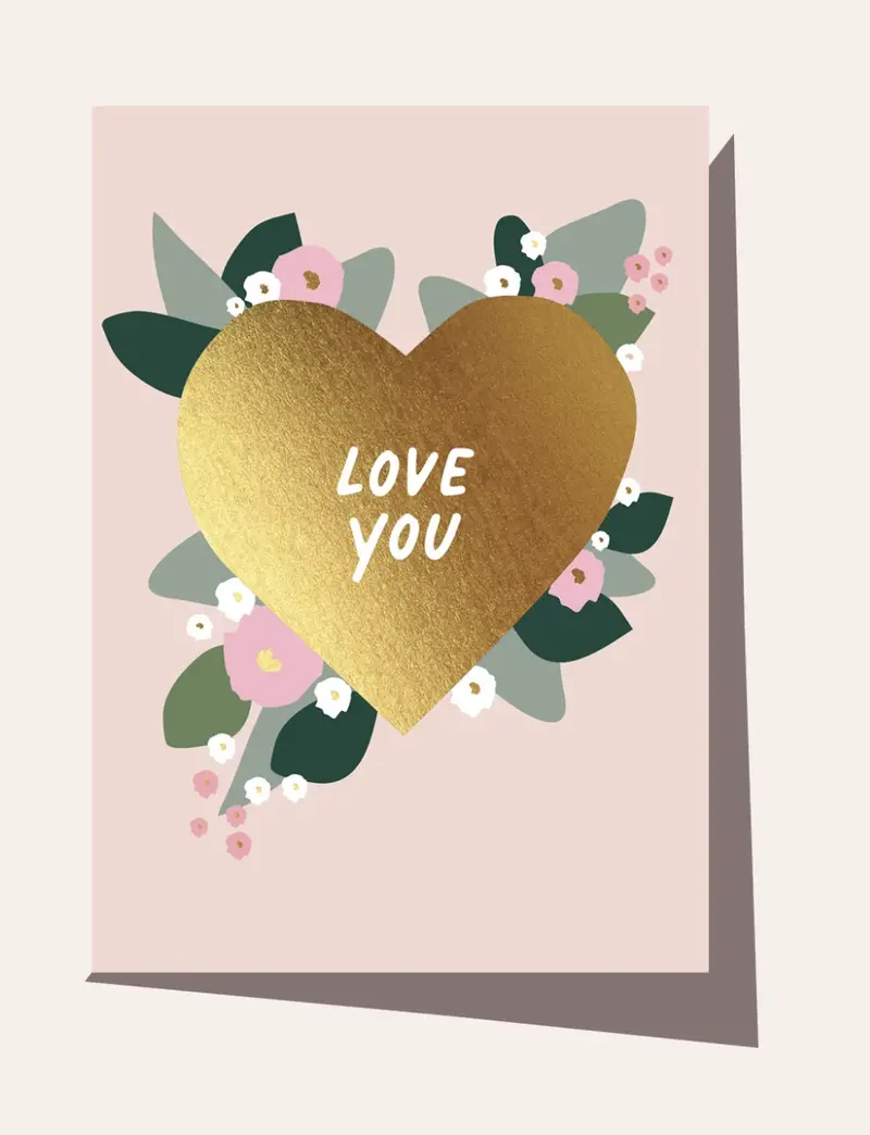 Elm Paper - Card - Love - Gold Heart Floral <Outgoing> 1