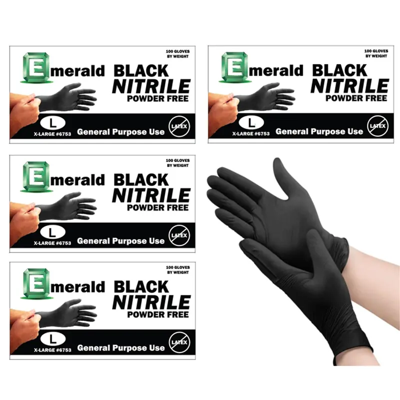 Emerald General Purpose Black Nitrile Gloves (Case/10Boxes) - Size: Large 1
