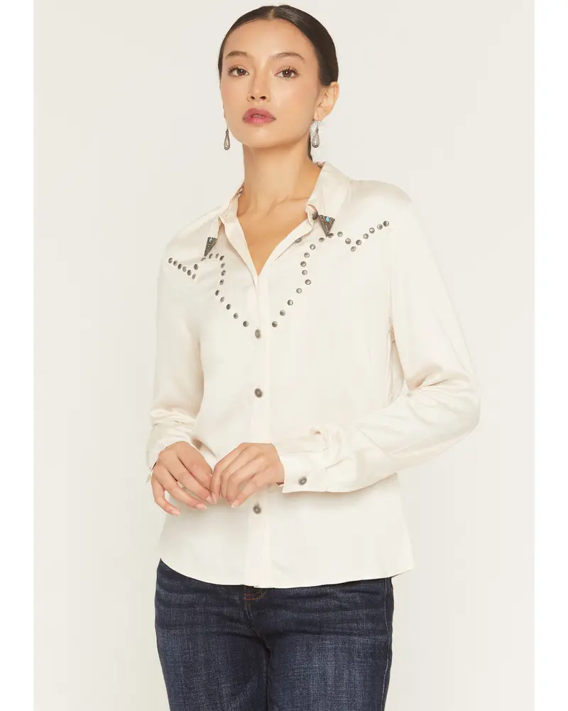 Fairlawn Sateen Studded Long Sleeve Button-Down Western Shirt 1