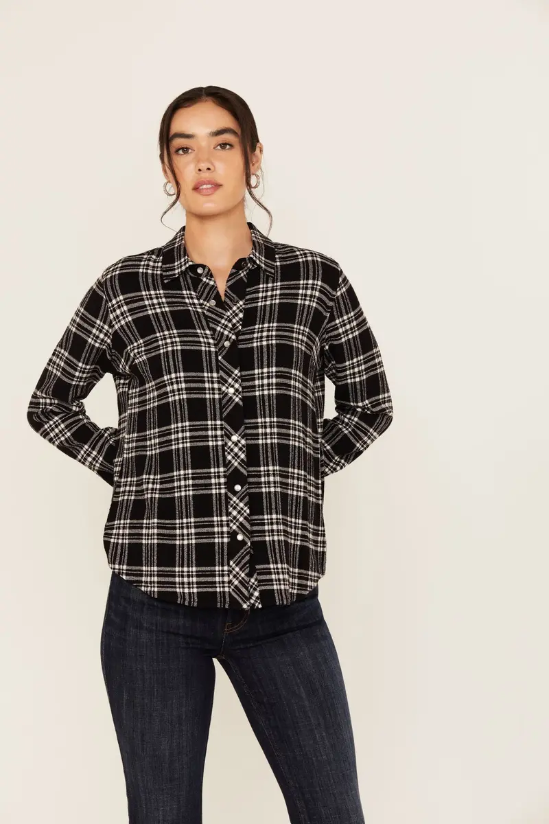 Featherlight Plaid Print Long Sleeve Pearl Snap Western Shirt 1