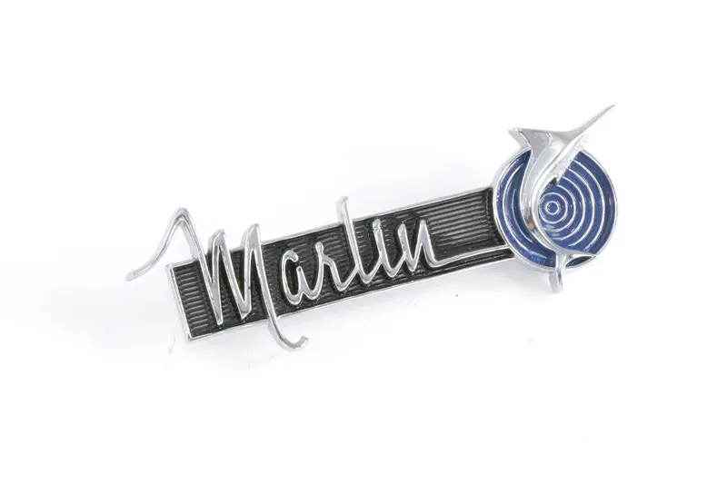 Fender Emblem, "Marlin" Script, 4"X1.5",  Blue, Black, And Silver, 1965-67 Rambler Marlin (2 Required) 1