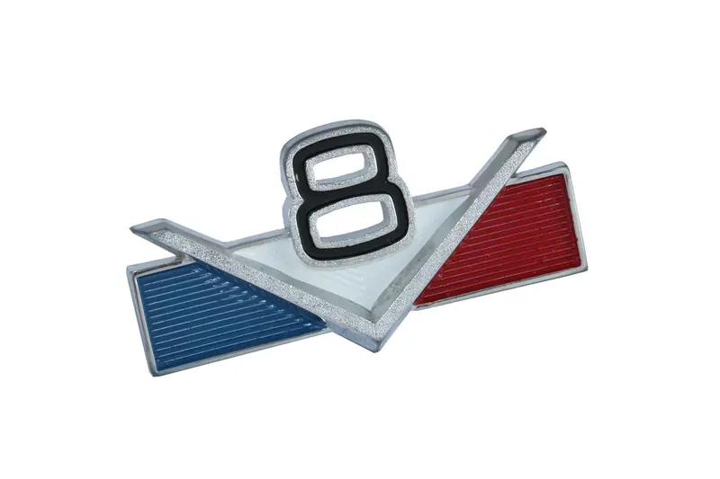 Fender Or Door Emblem, "V8", 3" X 1.5", Red, White, & Blue, Stick On, 1965-91 Amc Jeep V8 (2 Required) 1