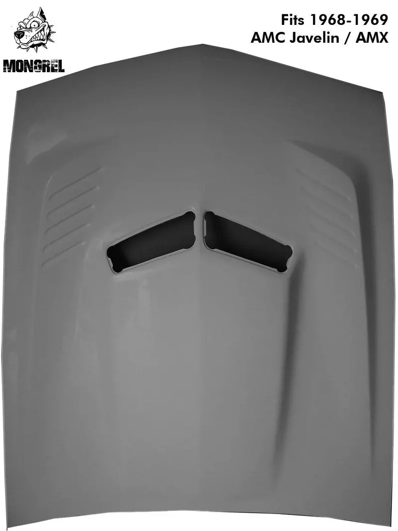 Fiberglass Hood, Pin-On, Mongrel Ram Air, 1968-69 Amc Amx & Javelin - Ships Truck Freight In Approx. 2-4 Weeks, Freight Charges Will Be Invoiced Separately 1