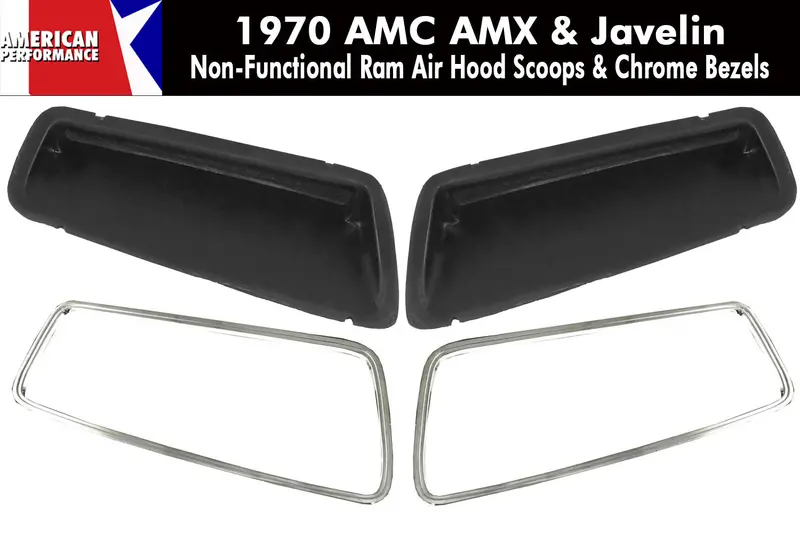 Fiberglass Hood Scoop Kit W/Chrome Bezels, Non-Functional Ram Air, 1970 Amc Javelin, Amx 1
