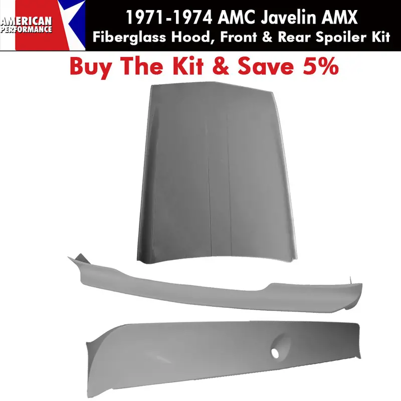 Fiberglass Javelin Amx Style Hood, Front & Rear Spoiler Kit, 1971-1974 Amc Javelin, Javelin Amx - Ships Truck Freight In Approx. 2-4 Weeks, Freight Charges Will Be Invoiced Separately 1