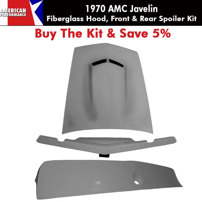 Fiberglass Ram Air Hood, Group 19 Style Front & Mark Donohue Style Rear Spoiler Kit, 1970 Amc Javelin - Ships Truck Freight In Approx. 2-4 Weeks, Freight Charges Will Be Invoiced Separately 1