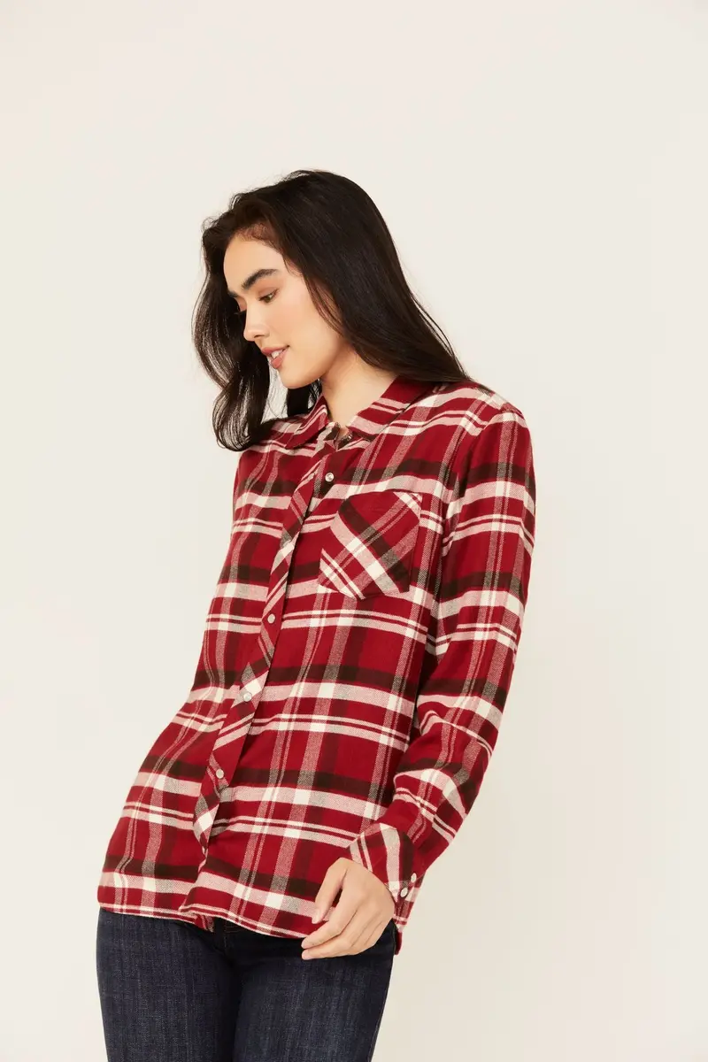 Flannel Plaid Print Long Sleeve Snap Shirt 1