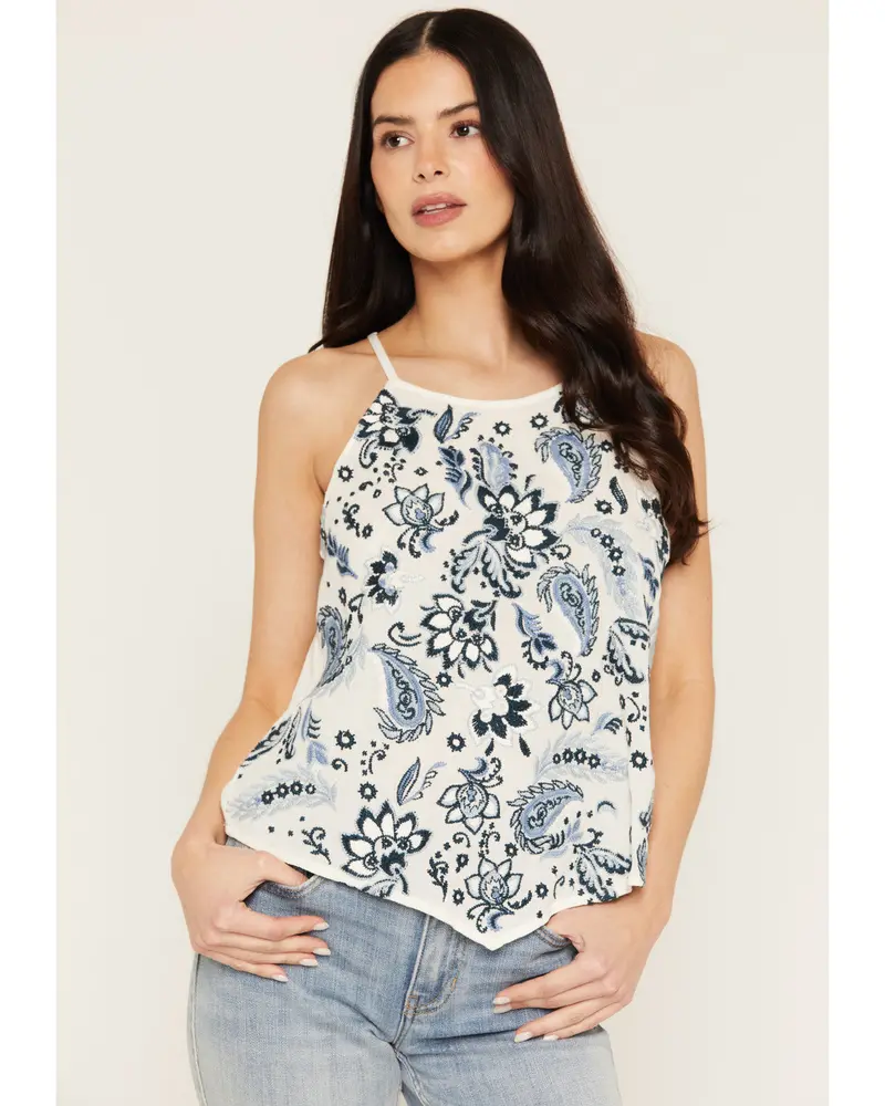 Floral Haze Embroidered Crinkle Tank Top 1