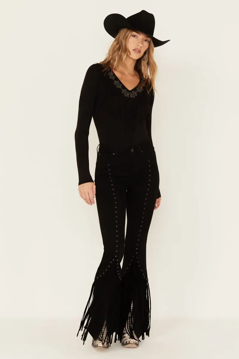 Fringe & Embellished High Risin' Stretch Flare Jeans 2