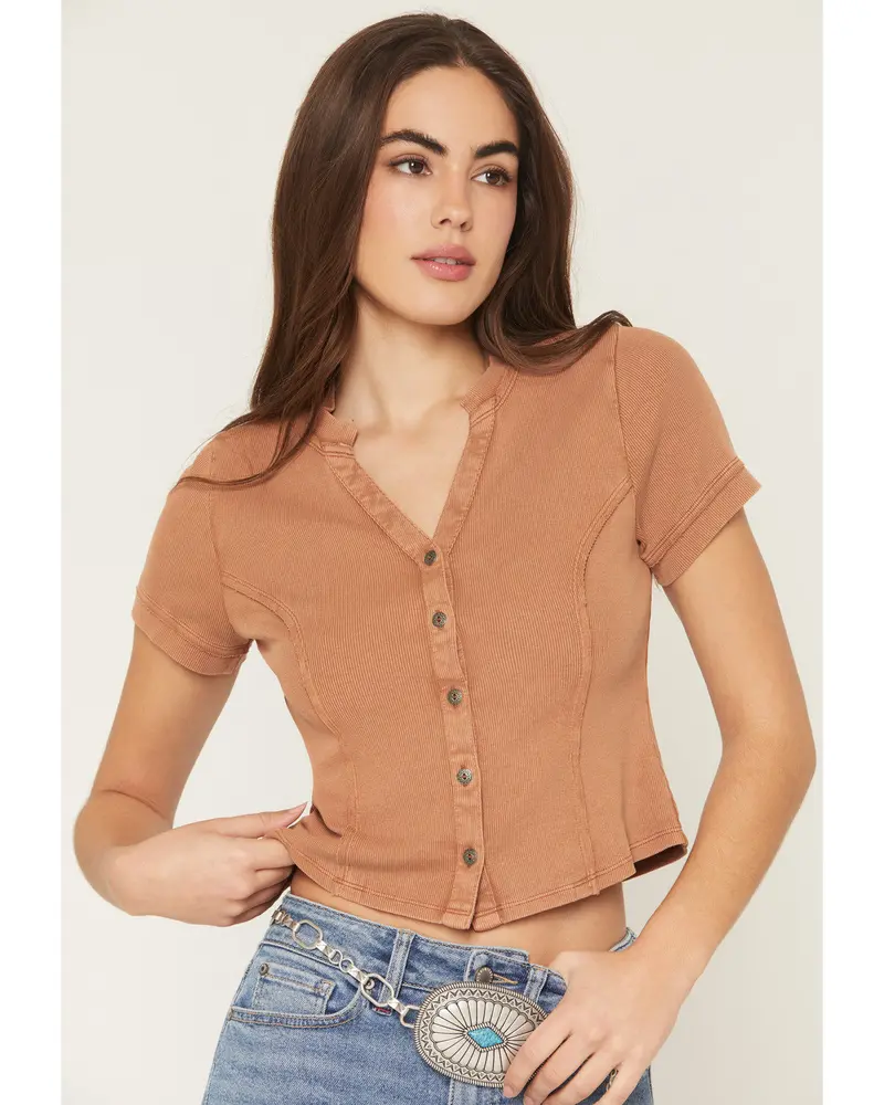 Frisco Short Sleeve Button-Down Rib Knit Shirt 1