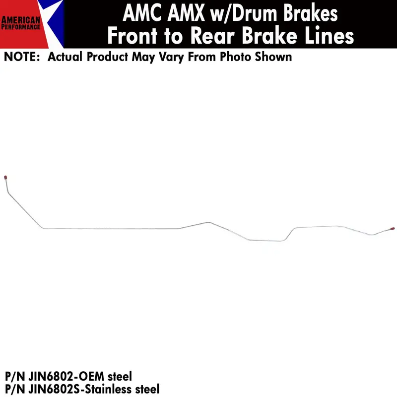 Front To Rear Brake Line, Front Drum, 1968-70 Amc Amx (Oe Steel Or Stainless) - Drop Ships In Approx. 4-6 Weeks 1