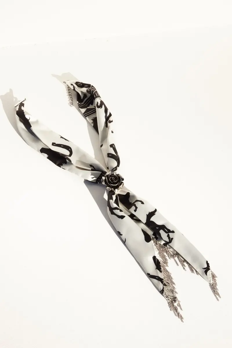 Georgia Chain Fringe Bandana Necklace With Rose Slider 1
