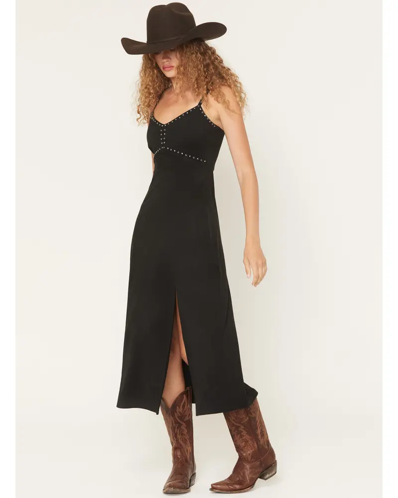 Gina Studded Faux Suede Sleeveless Midi Dress 1