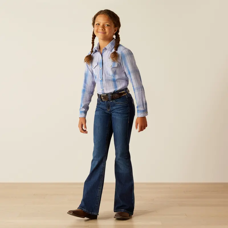 Girls Ariat Anna Sweet Lavendar Plaid Snap Shirt - 10054602 1