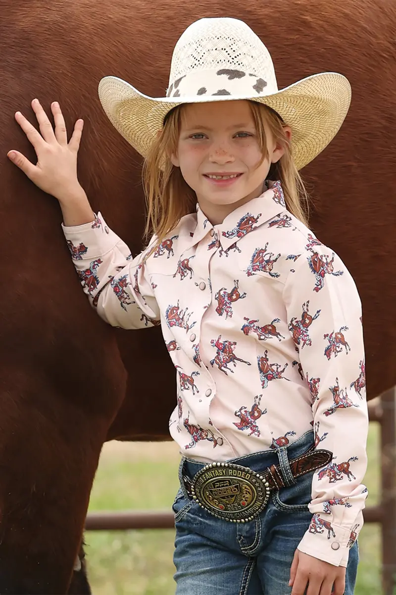 Girls Cinch Pink Cowboy Print Long Sleeve Shirt - Ctw8040016 1