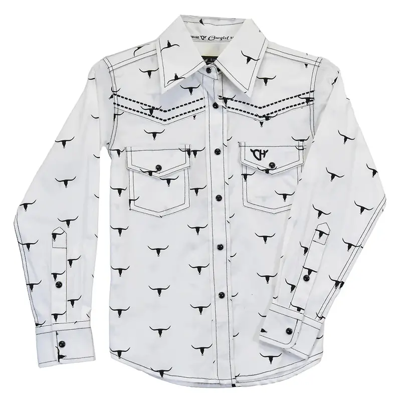 Girl's Cowboy Hardware White "Skull Scatter" Long Sleeve Western Shirt - 425663-020 1