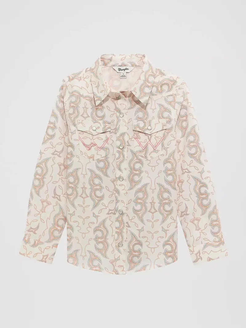 Girl's Wrangler Bold Print Western Snap Shirt - 112374705 1