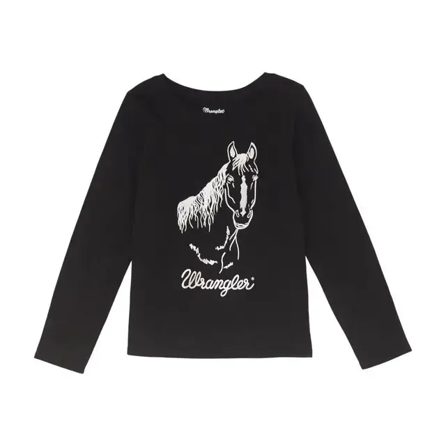Girl's Wrangler "Horse" Long Sleeve T-Shirt, Black - 112355918 1