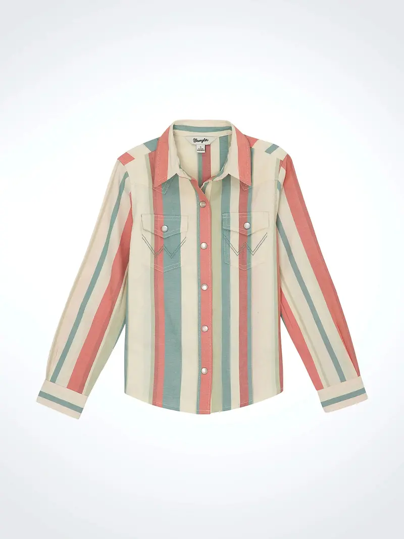 Girl's Wrangler Striped Western Snap Shirt - 112359415 1